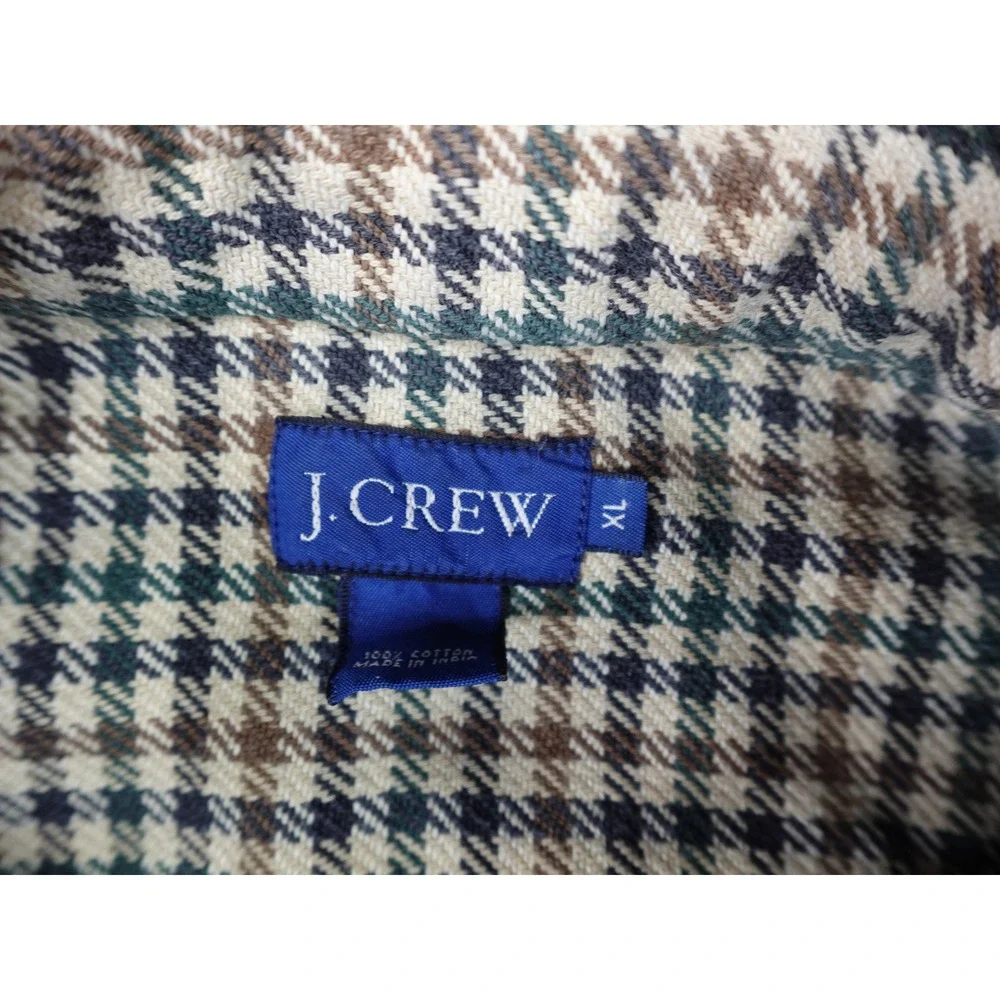 J.Crew Flannel Shirt Mens XL Tan Green Houndstooth Cotton Button Down LS